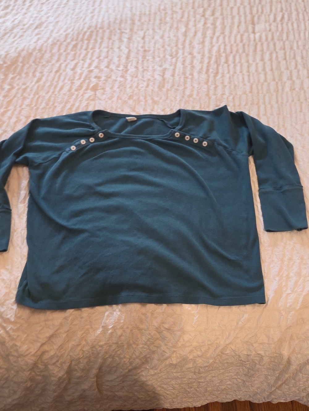 kate quinn Teal Long-Sleeve Top with Button Accents
